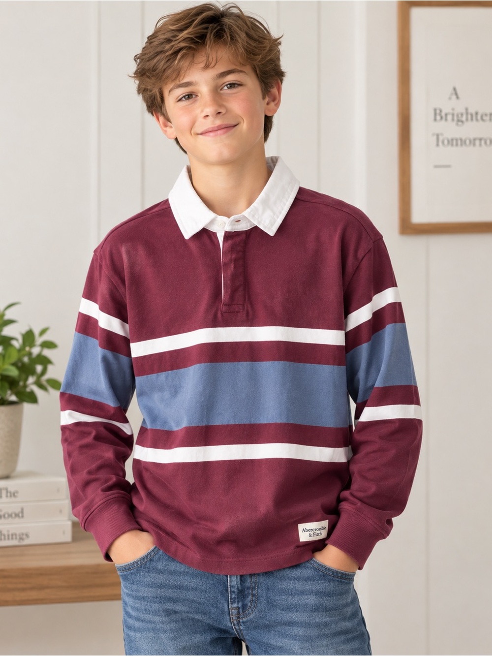 Abercrombie Kids Boys Rugby Stripe Polo Shirt 11/12 NWT